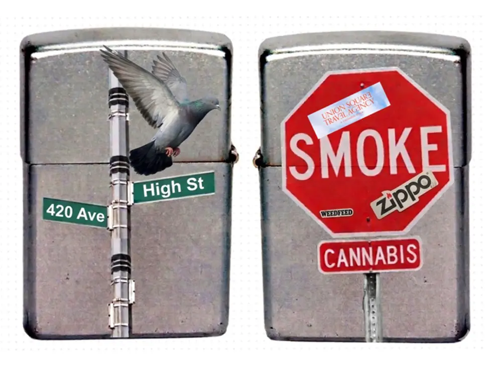 Weedfeed x Zippo collaboration lighters featuring NYC pigeon designs